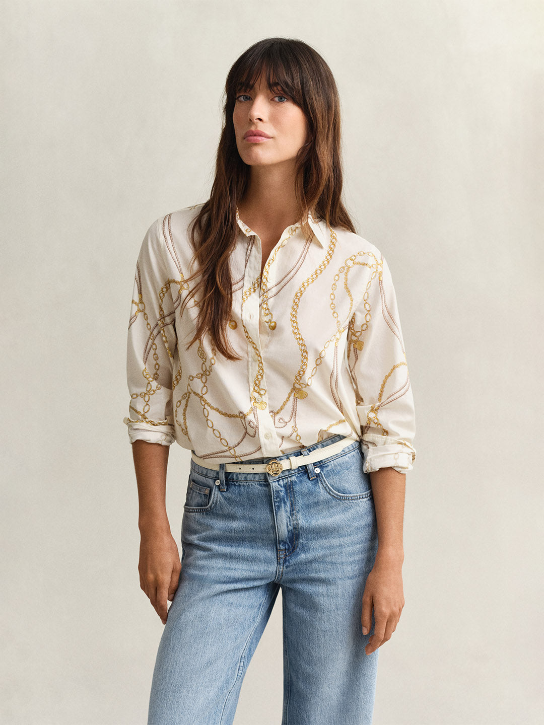 GANT Women White Printed Voile Shirt