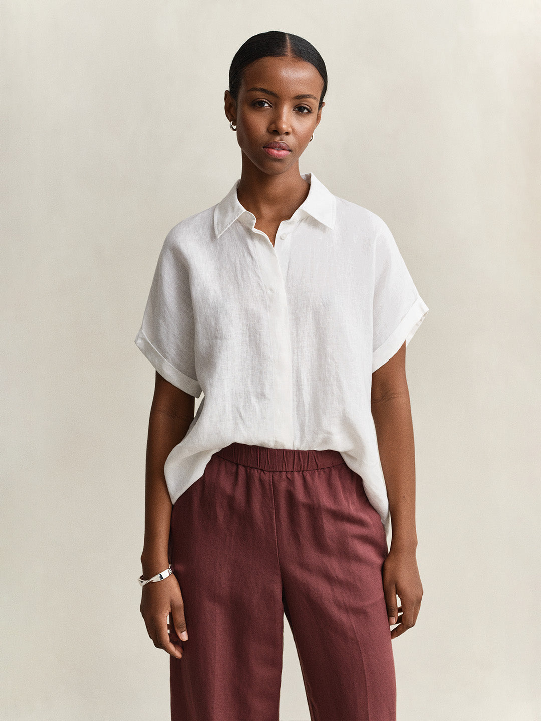 GANT Women White Relaxed Pure Linen Shirt