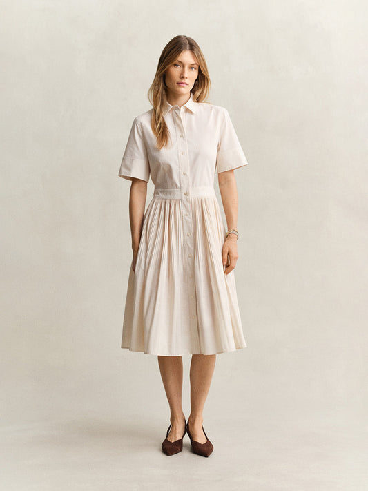 GANT Women Off White Pleated Midi Shirt Dress