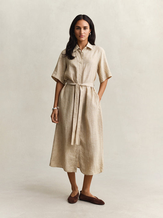 GANT Women Beige Midi Linen Dress