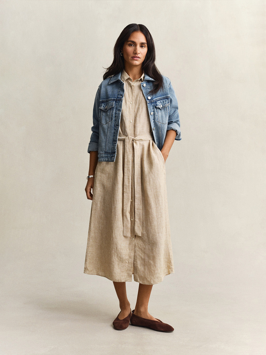 GANT Women Beige Midi Linen Dress