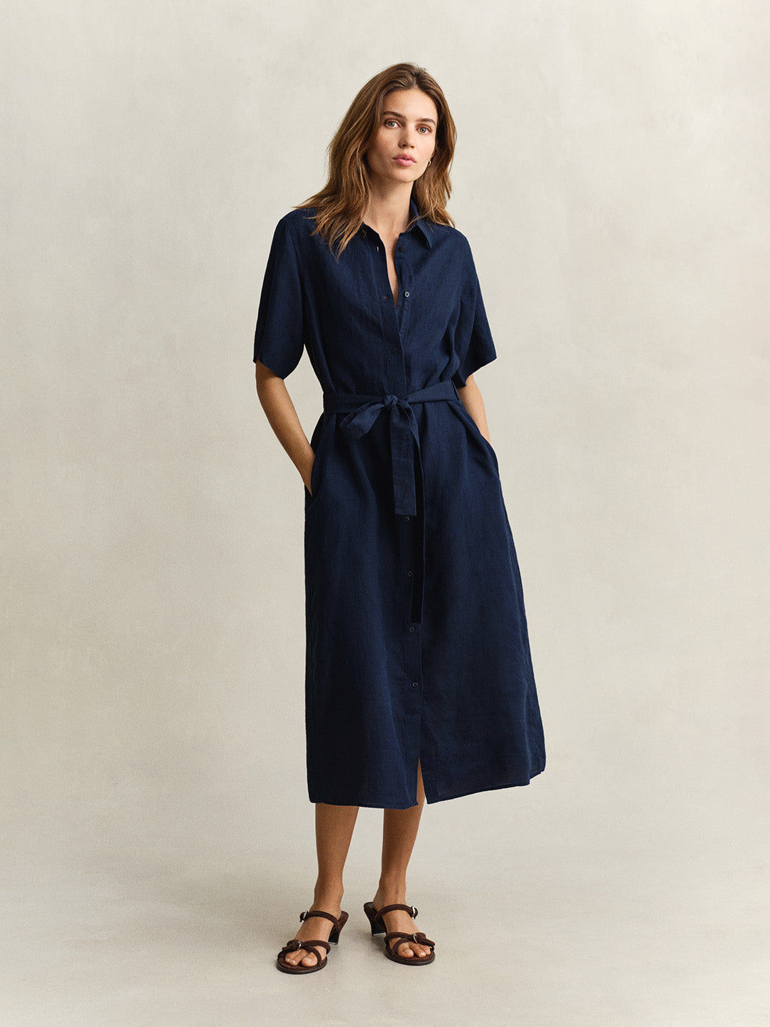 GANT Women Navy Blue Midi Linen Dress
