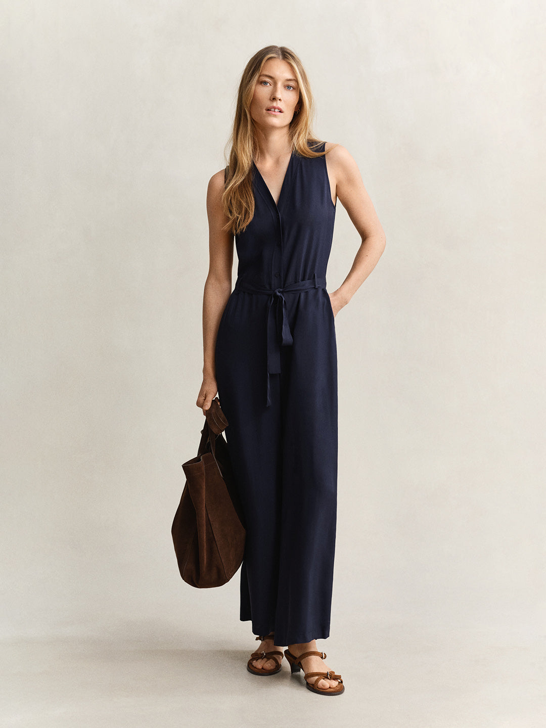 GANT Women Navy Blue Regular Fit Maxi Jumpsuit