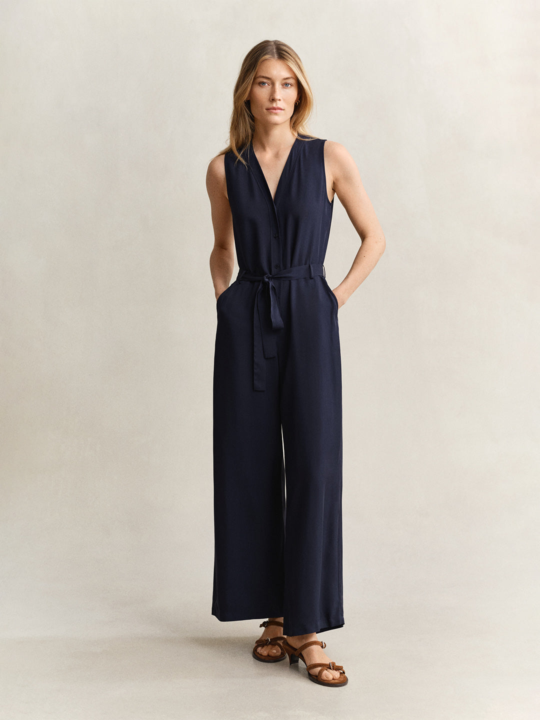 GANT Women Navy Blue Regular Fit Maxi Jumpsuit