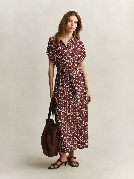 GANT Women Brown Monogram Print Relaxed Fit Maxi Dress