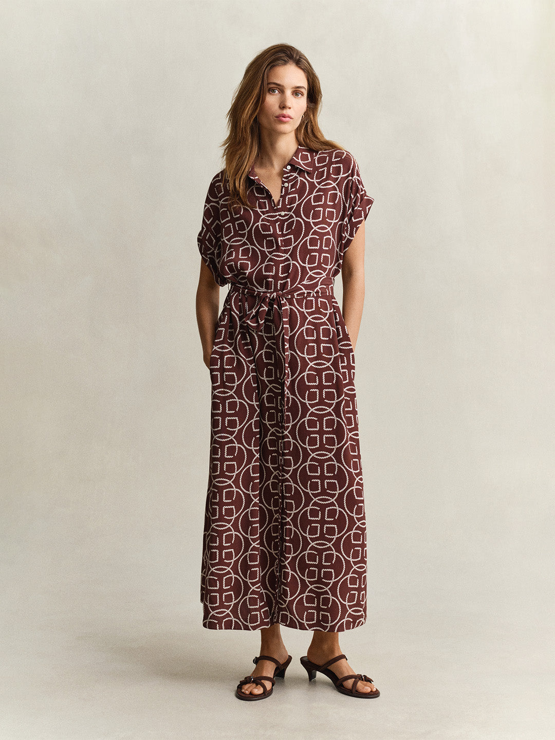 GANT Women Brown Monogram Print Relaxed Fit Maxi Dress