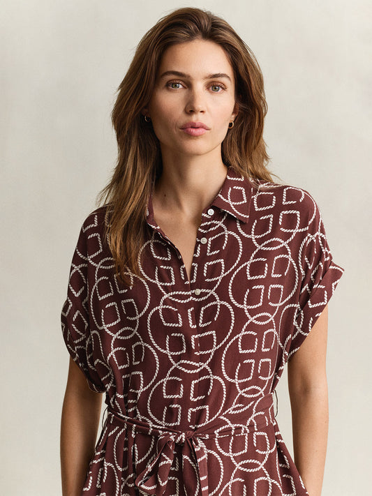 GANT Women Brown Monogram Print Relaxed Fit Maxi Dress