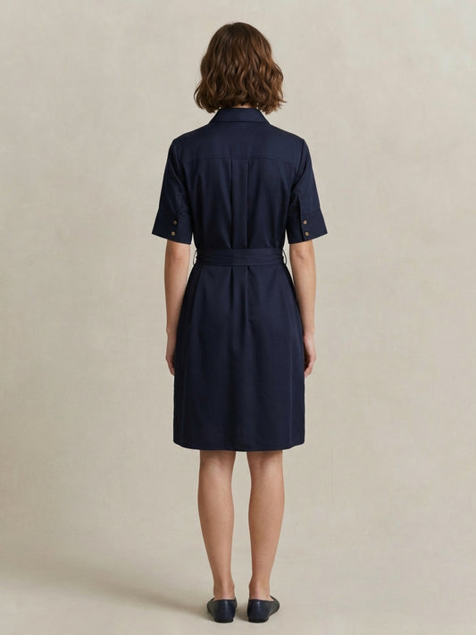 Gant Women Navy Blue Fluid Belted Shirts Dress