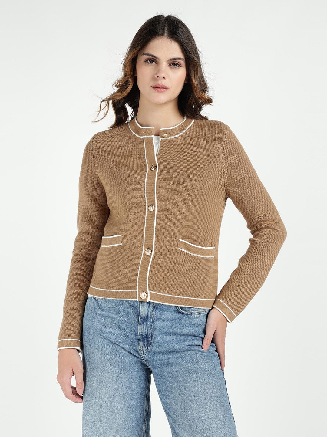Gant Women Beige Solid Crew Neck Sweater