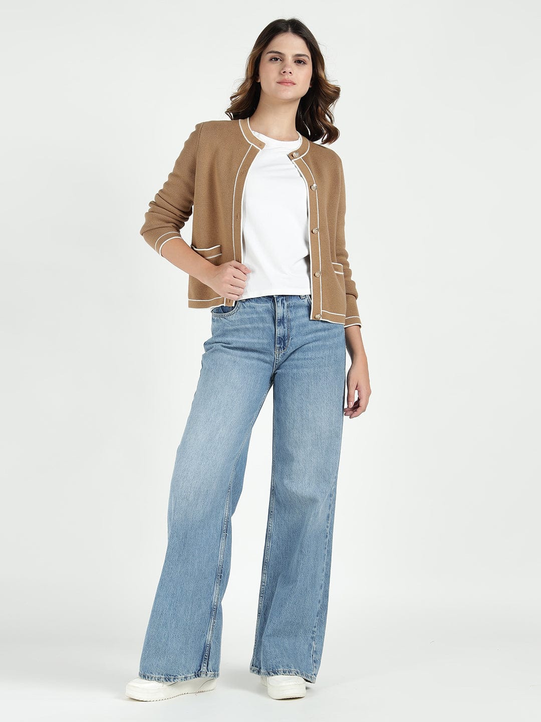 Gant Women Beige Solid Crew Neck Sweater