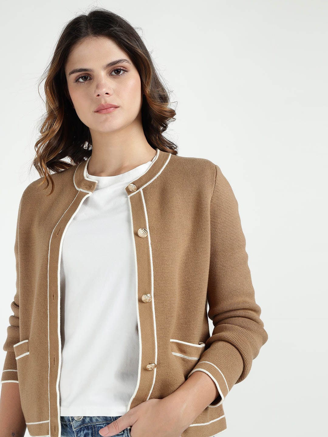 Gant Women Beige Solid Crew Neck Sweater