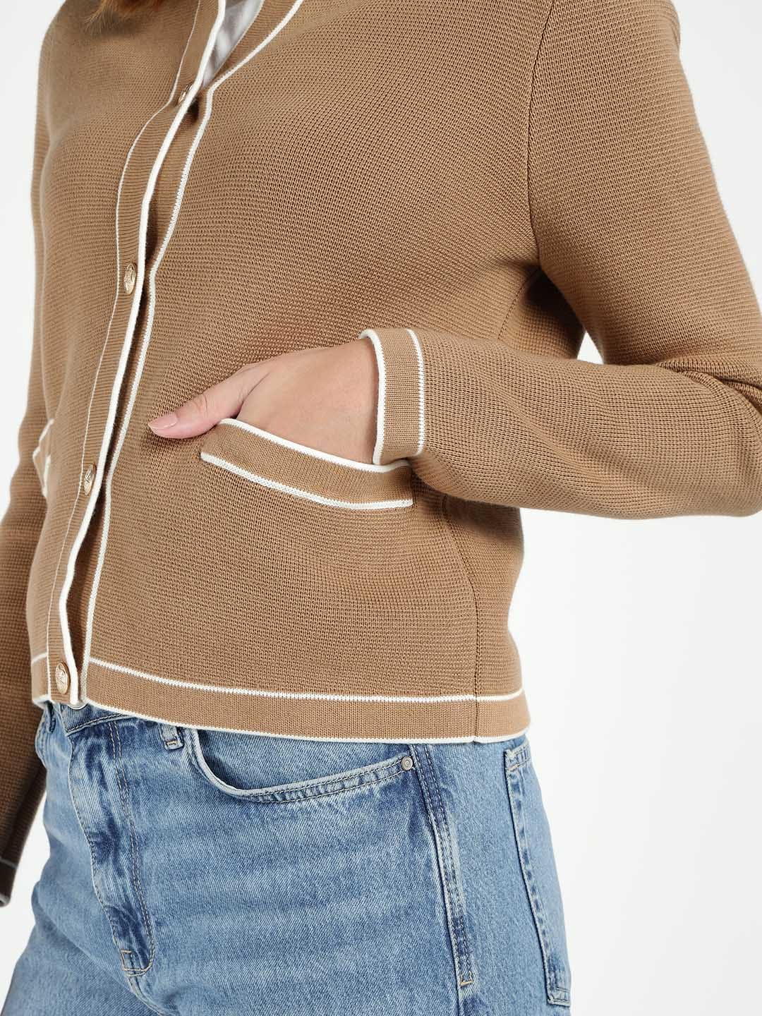 Gant Women Beige Solid Crew Neck Sweater