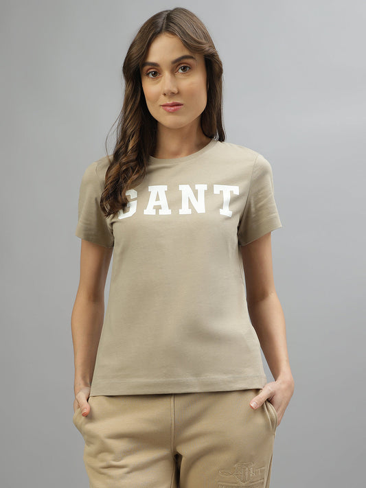 Gant Beige Fashion Logo Regular Fit T-Shirt