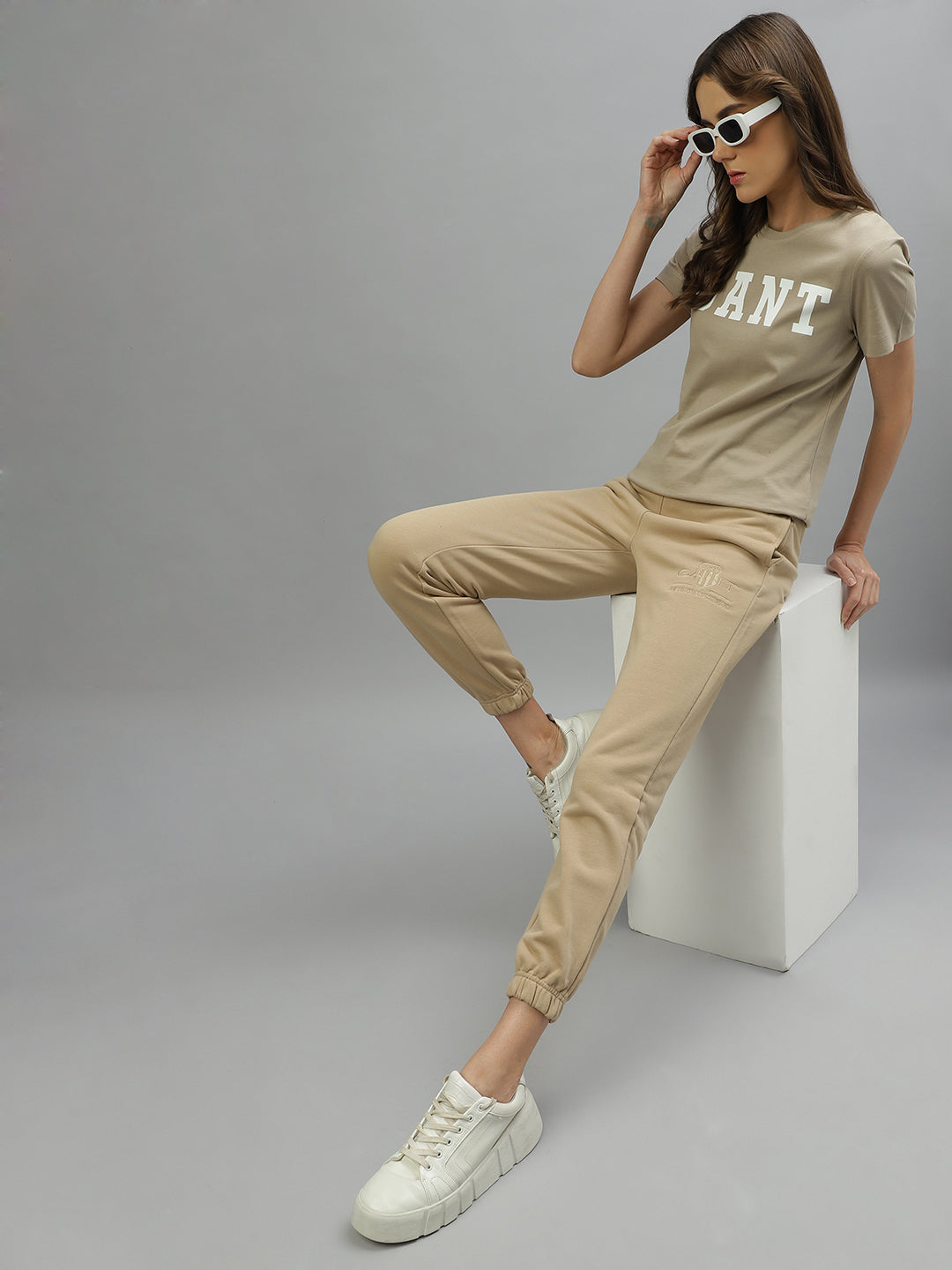 Gant Beige Fashion Logo Regular Fit T-Shirt