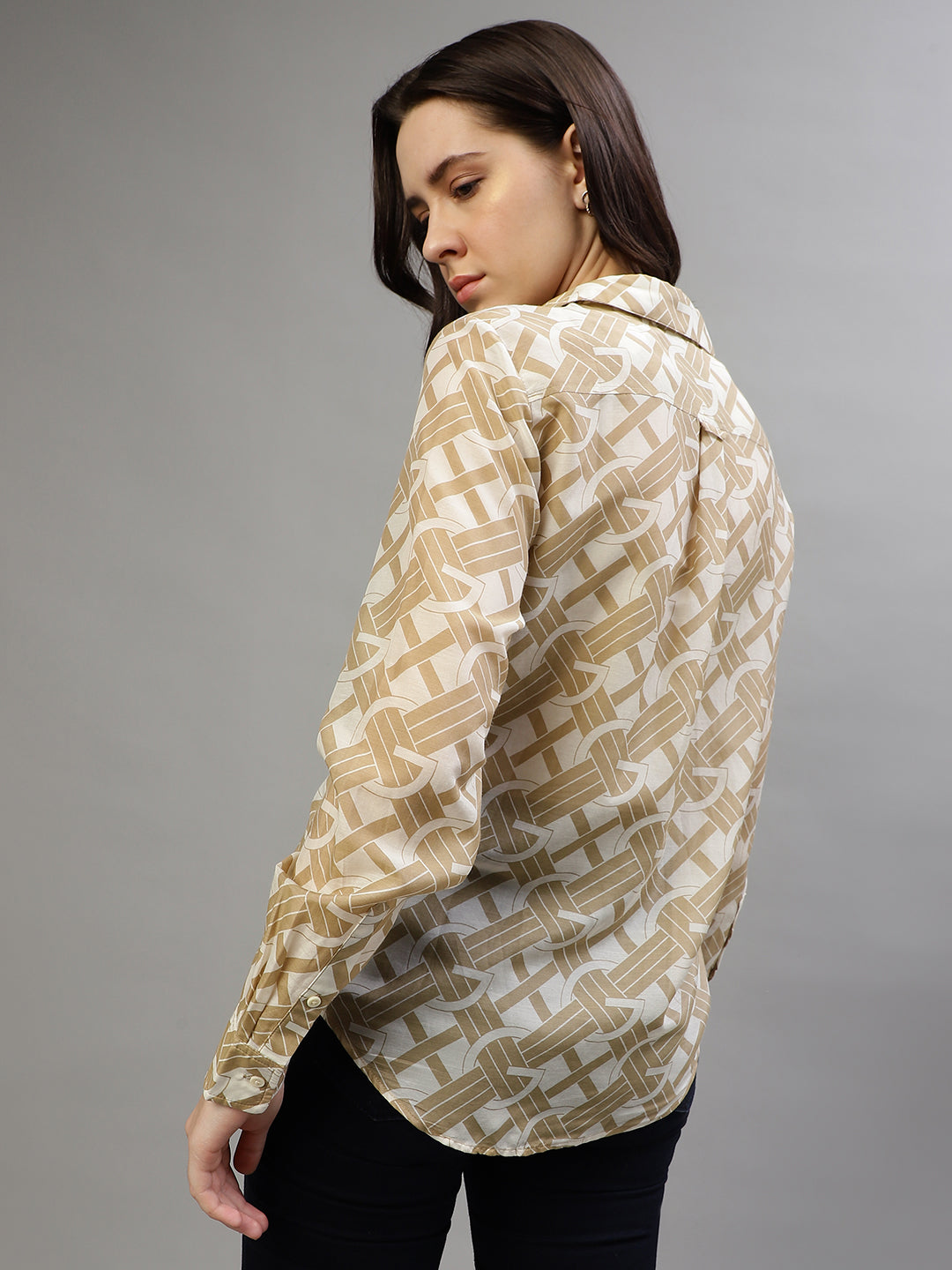 Gant Khaki Fashion Printed Regular Fit Shirt