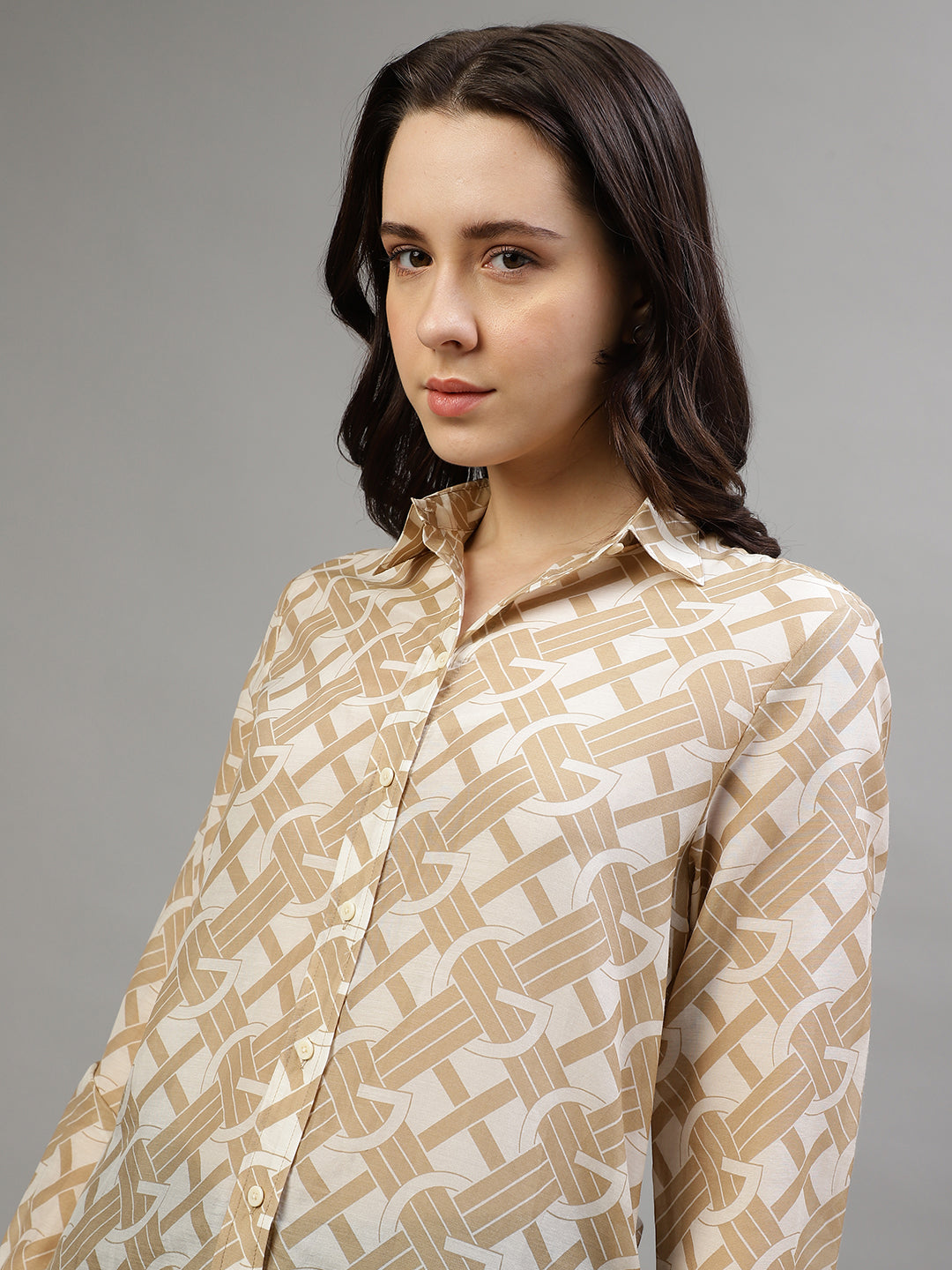 Gant Khaki Fashion Printed Regular Fit Shirt