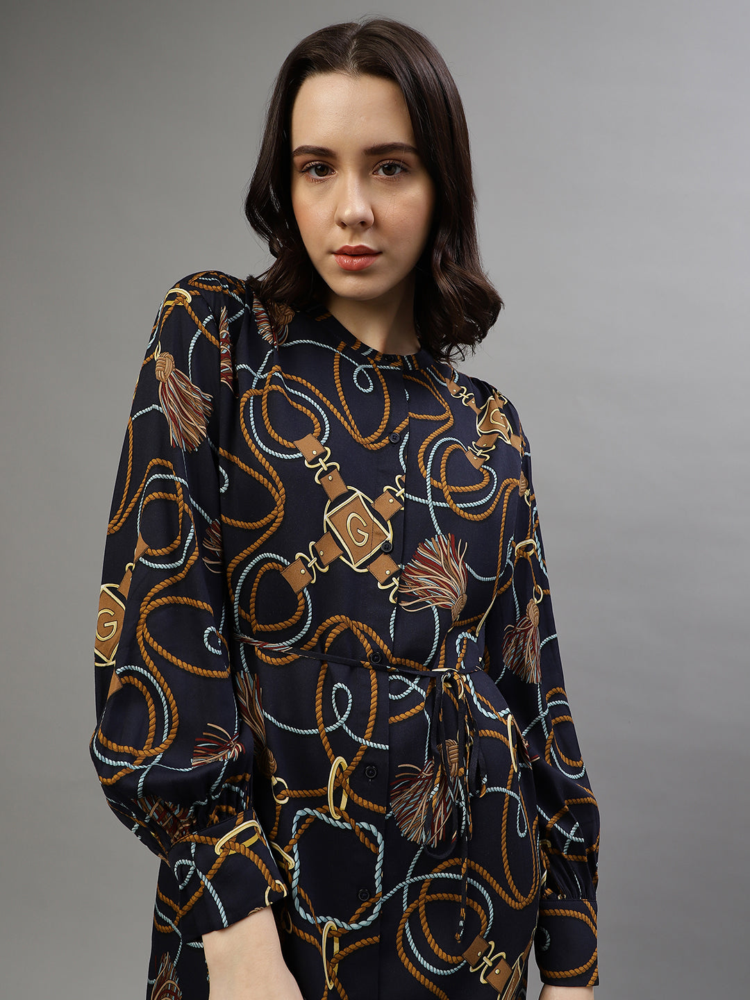 Gant Women Printed Round Neck Full Sleeves Dress