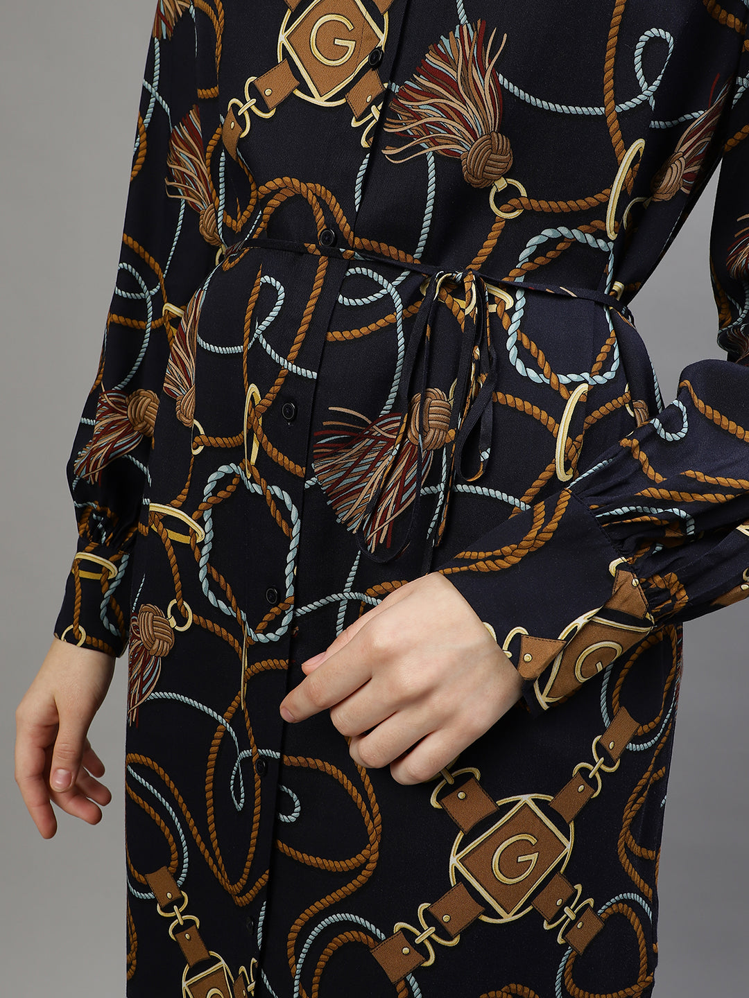 Gant Women Printed Round Neck Full Sleeves Dress