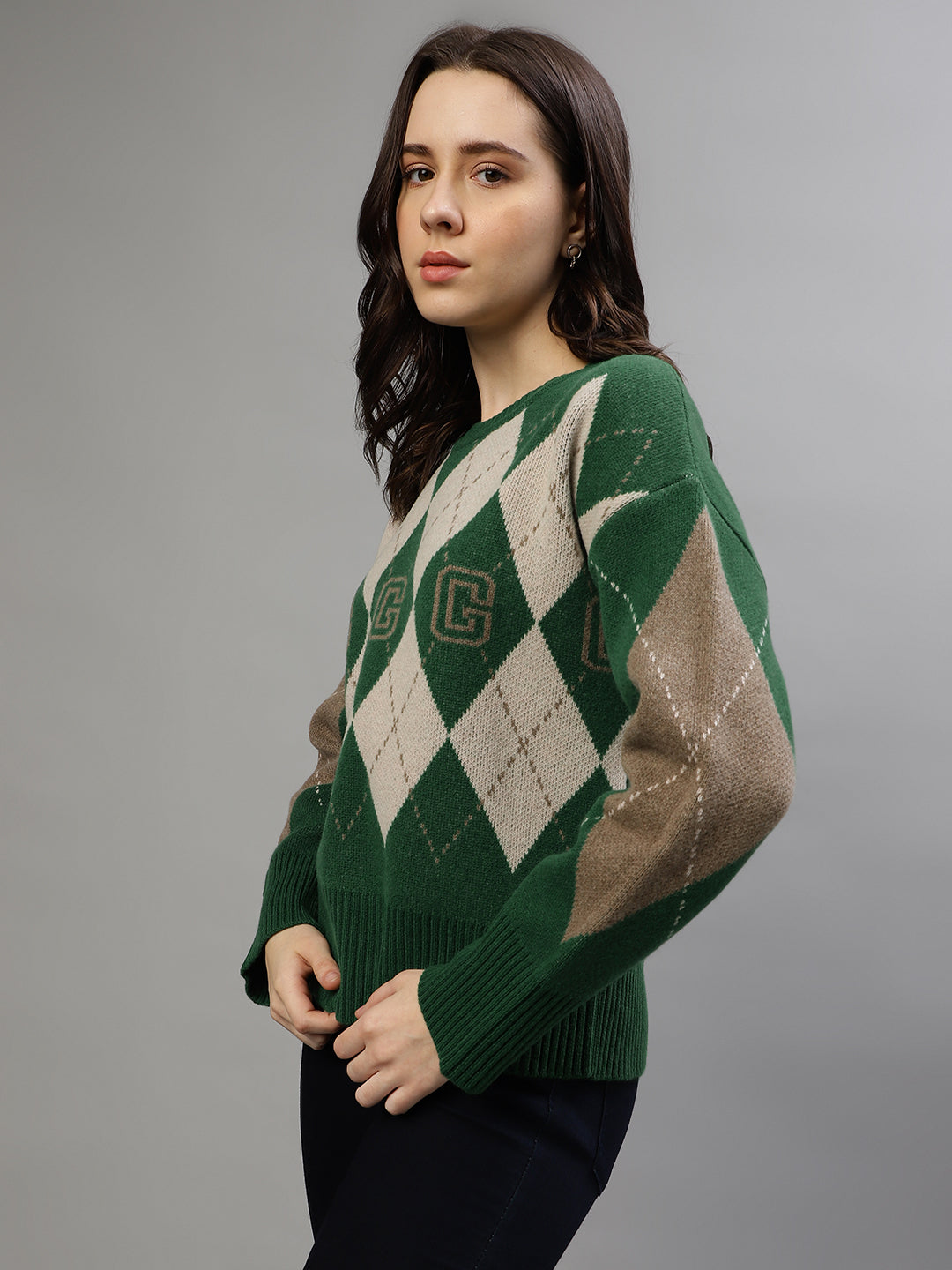 Gant Women Printed Round Neck Full Sleeves Sweater