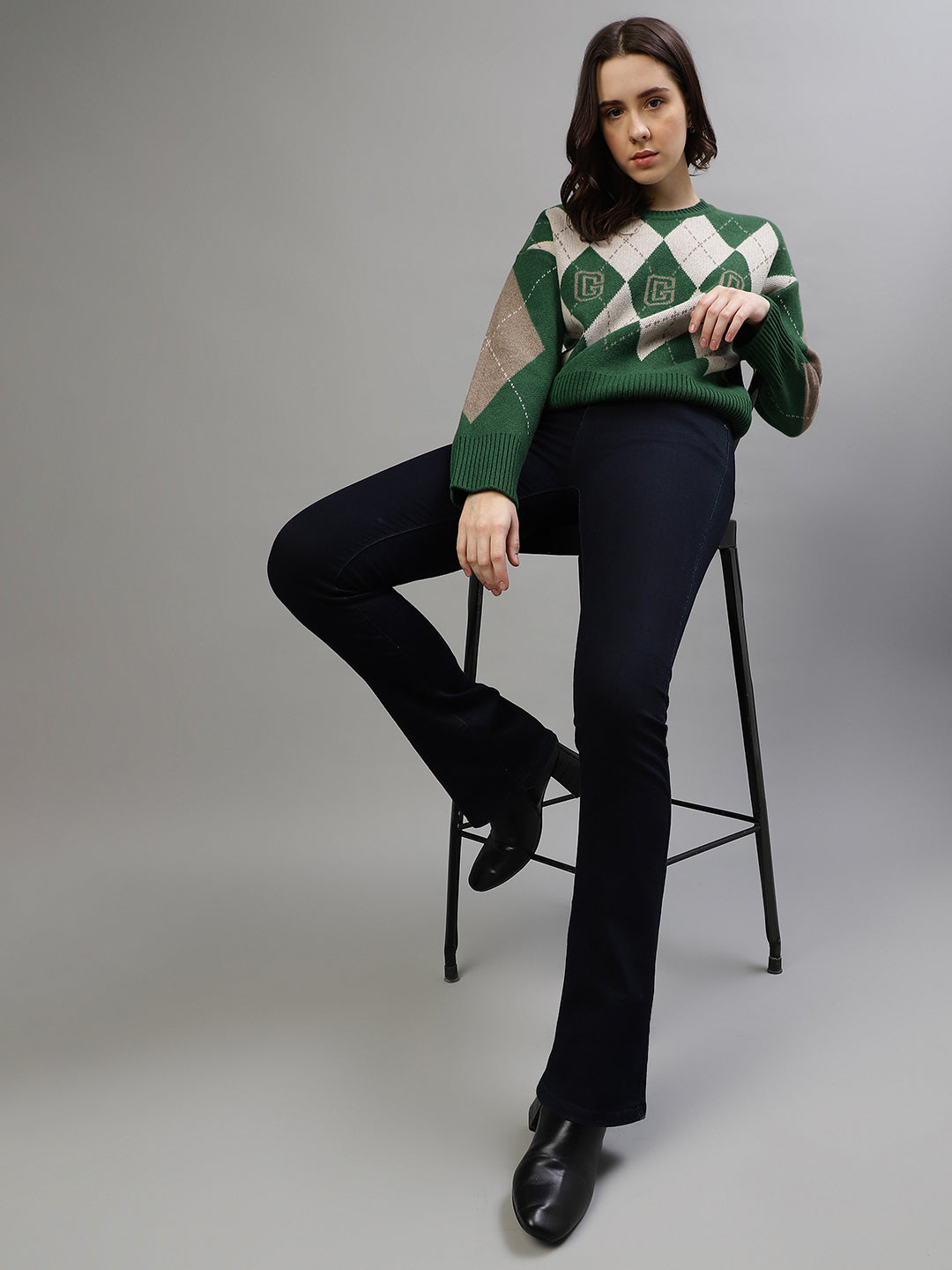 Gant Women Printed Round Neck Full Sleeves Sweater