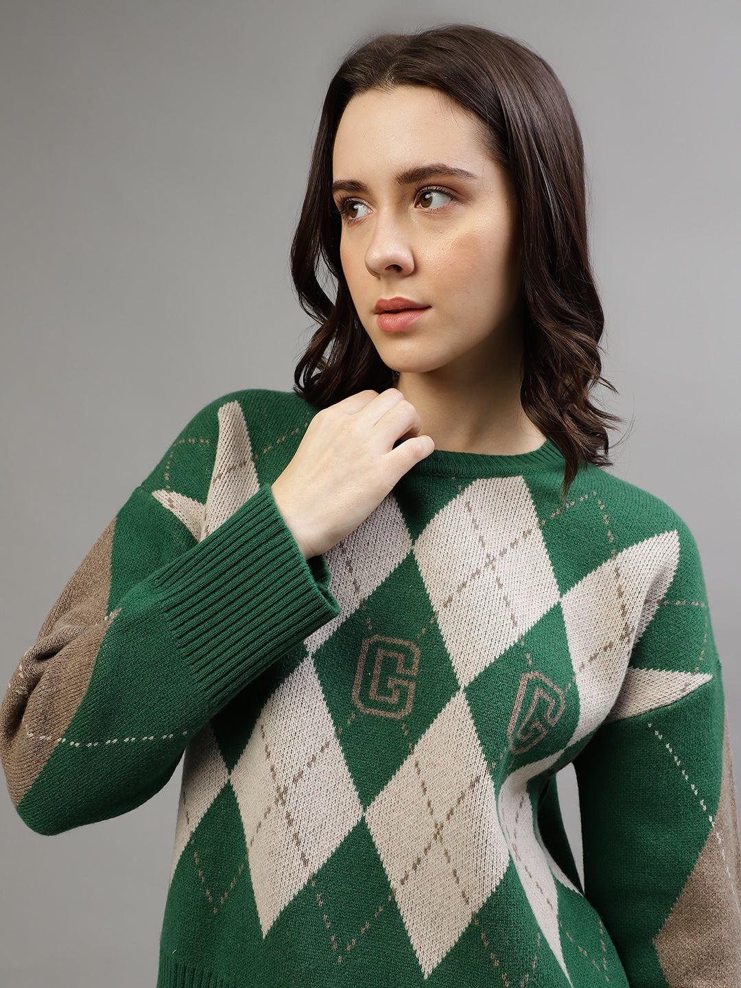 Gant Women Printed Round Neck Full Sleeves Sweater