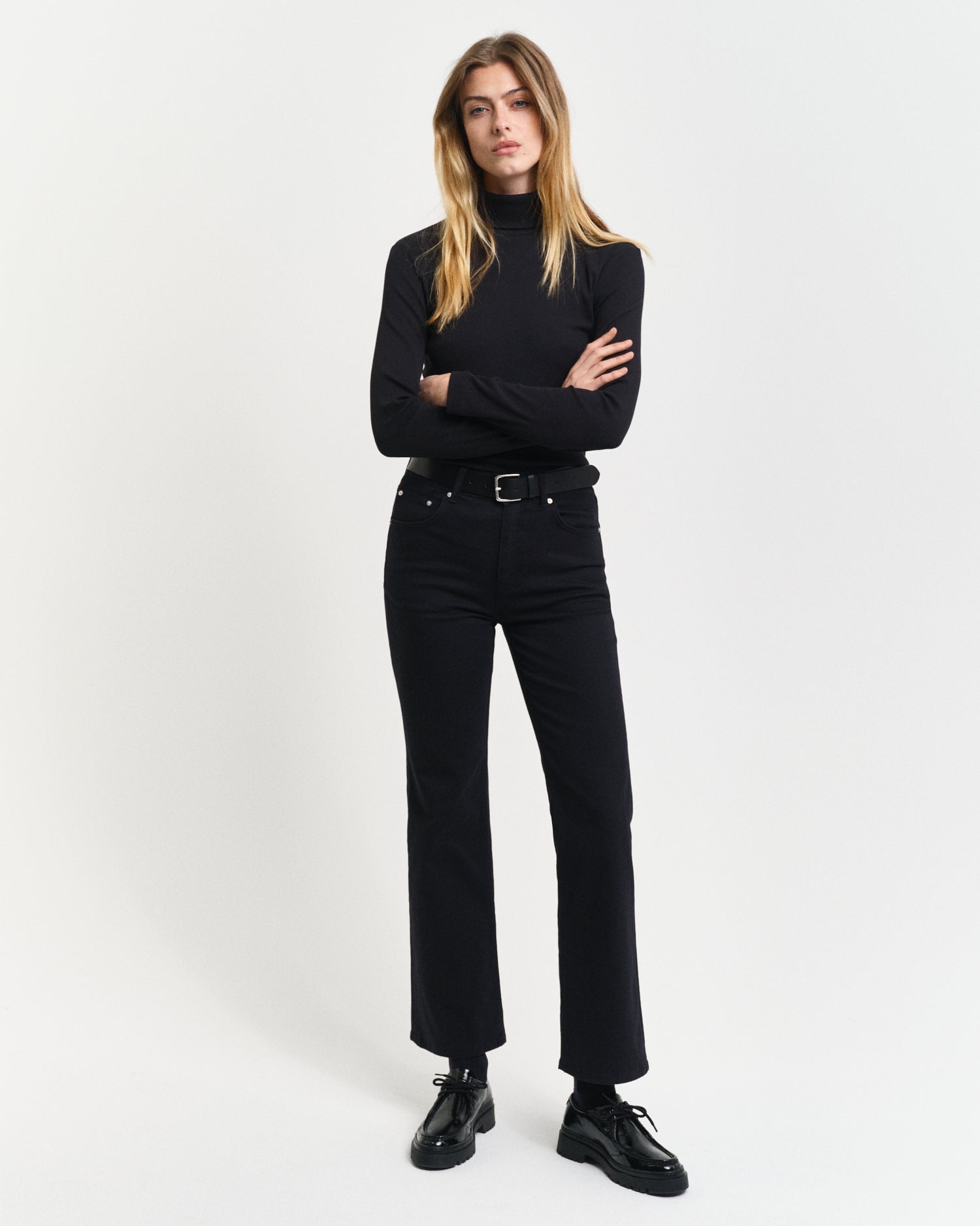 Shop Gant Women Black Solid Turtle Neck Full Sleeves Top