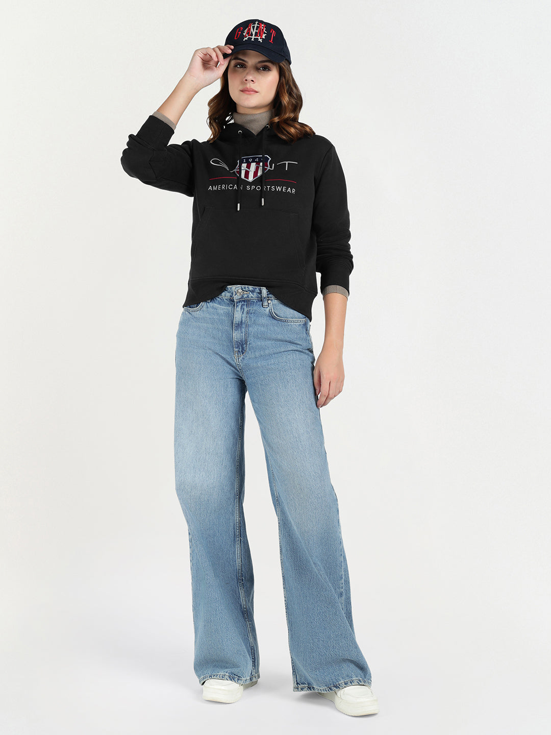 Gant Women Black Graphic Hooded Sweatshirt