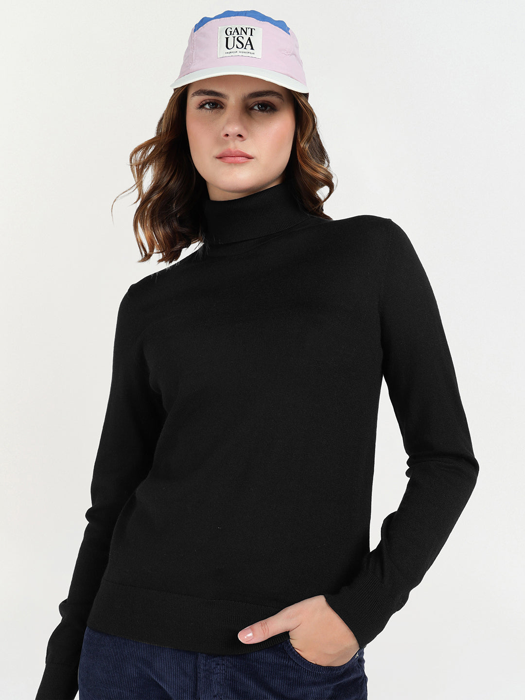 Gant Women Black Solid Turtle Neck Sweater