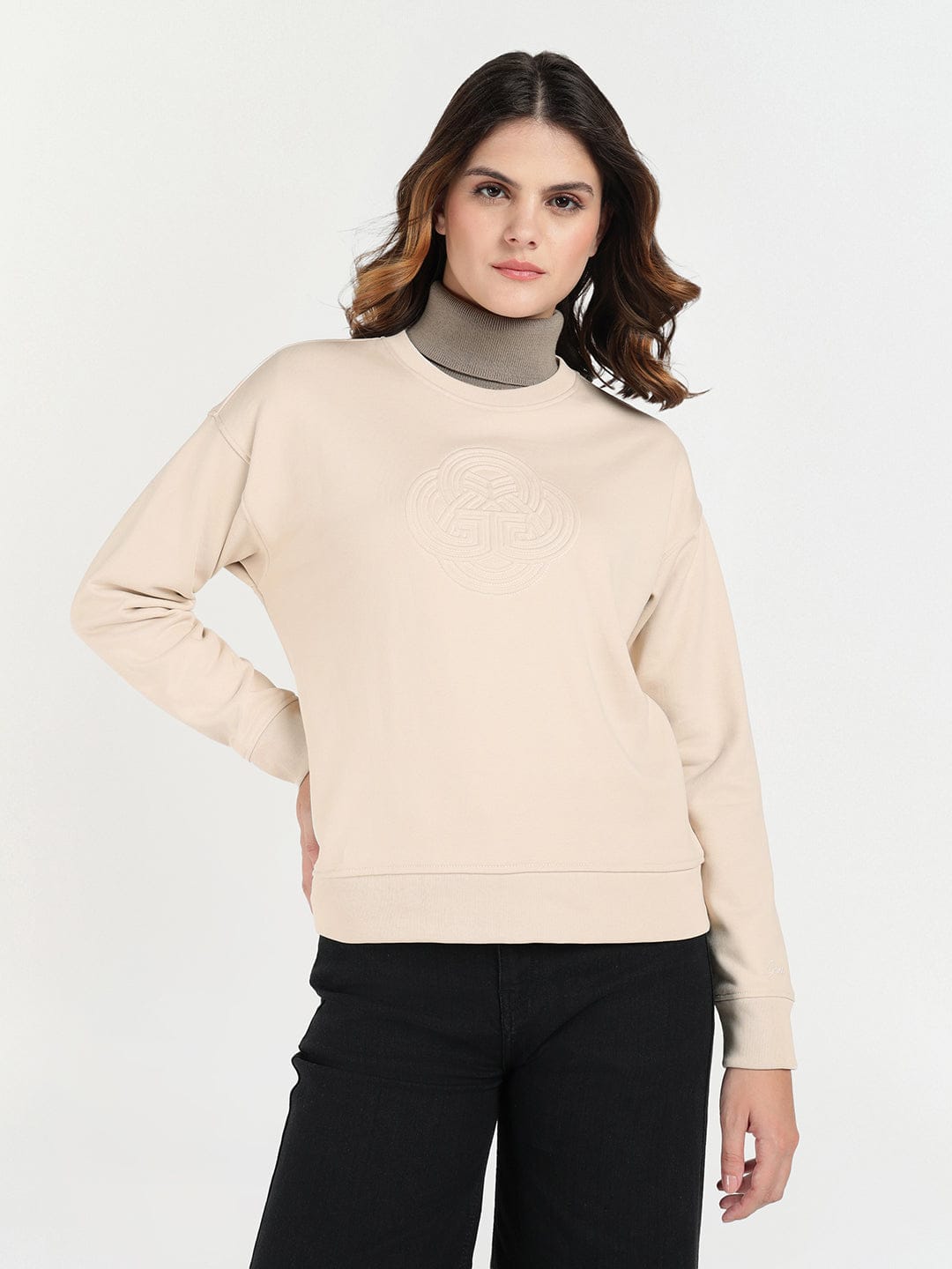 Gant Women Off White Solid Crew Neck Sweatshirt