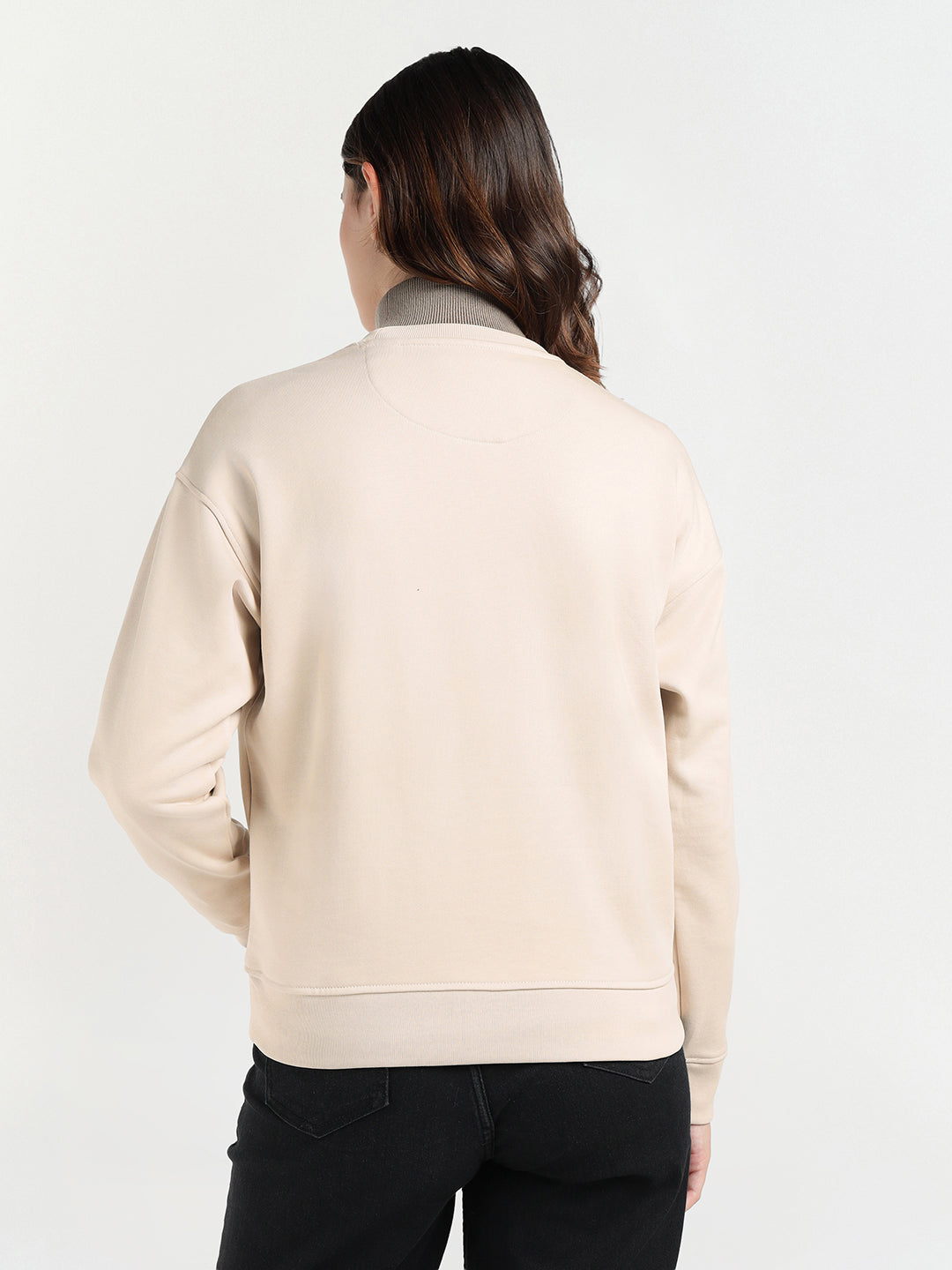 Gant Women Off White Solid Crew Neck Sweatshirt