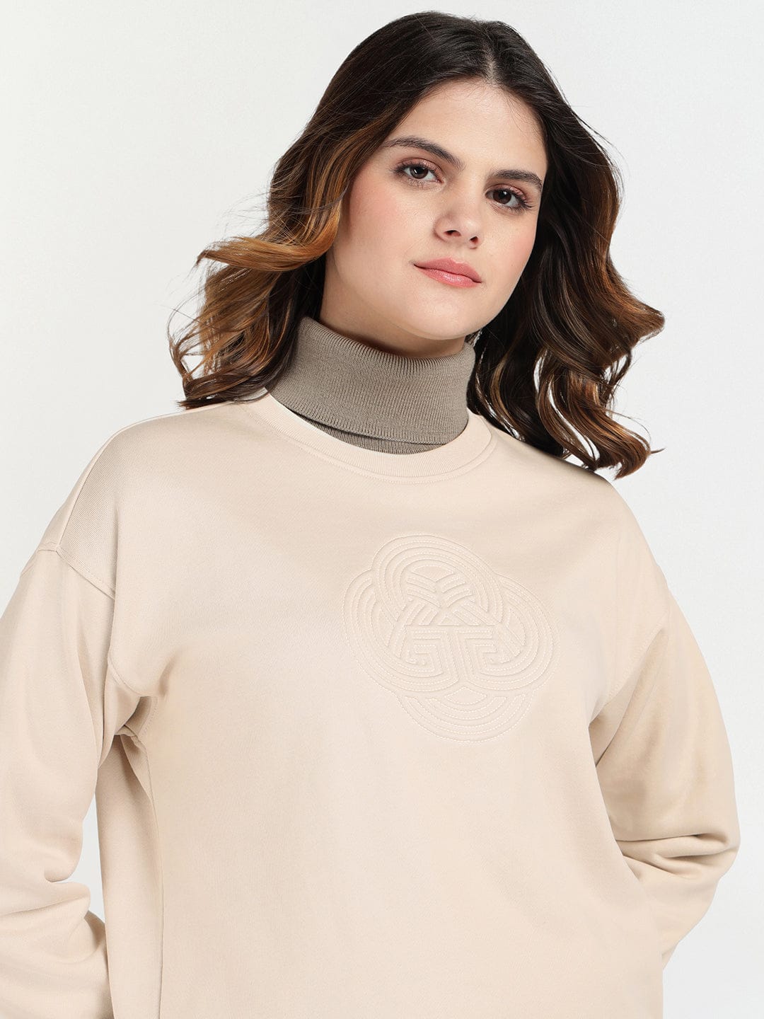 Gant Women Off White Solid Crew Neck Sweatshirt