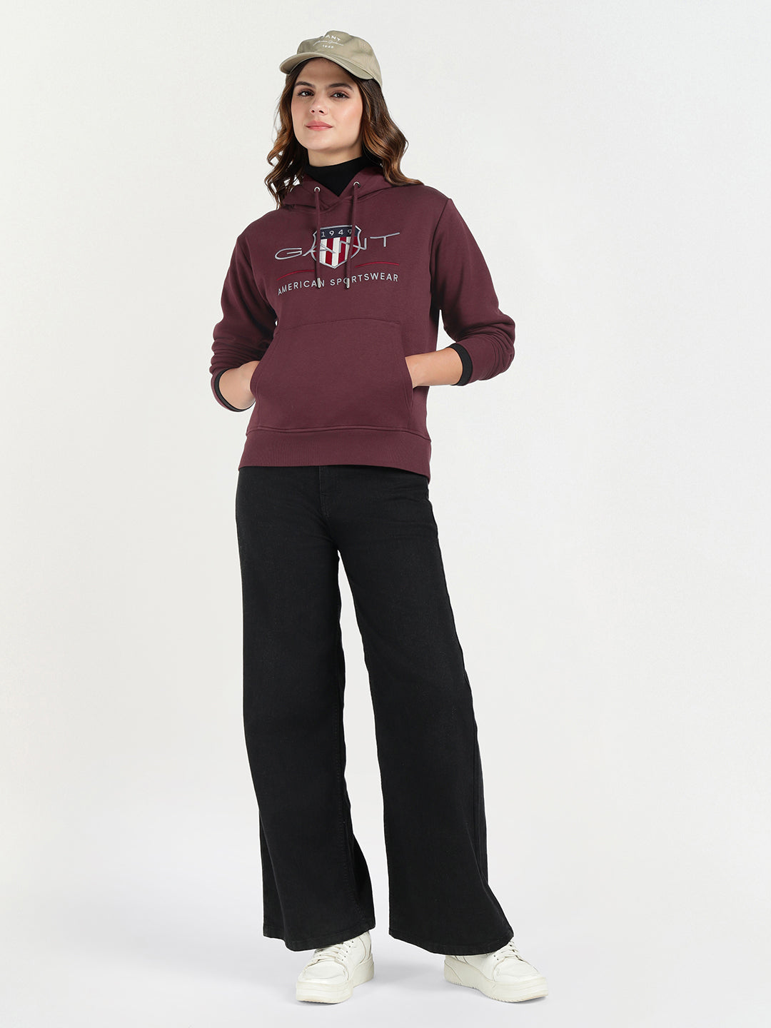 Gant Women Red Graphic Hooded Sweatshirt