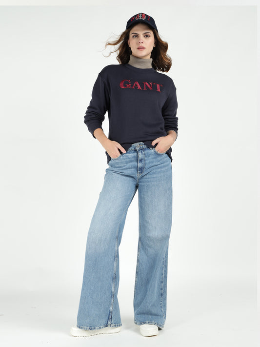 Gant Women Blue Graphic Crew Neck Sweatshirt