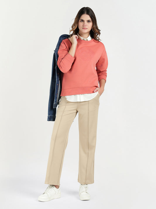 Gant Women Red Solid Crew Neck Sweatshirt