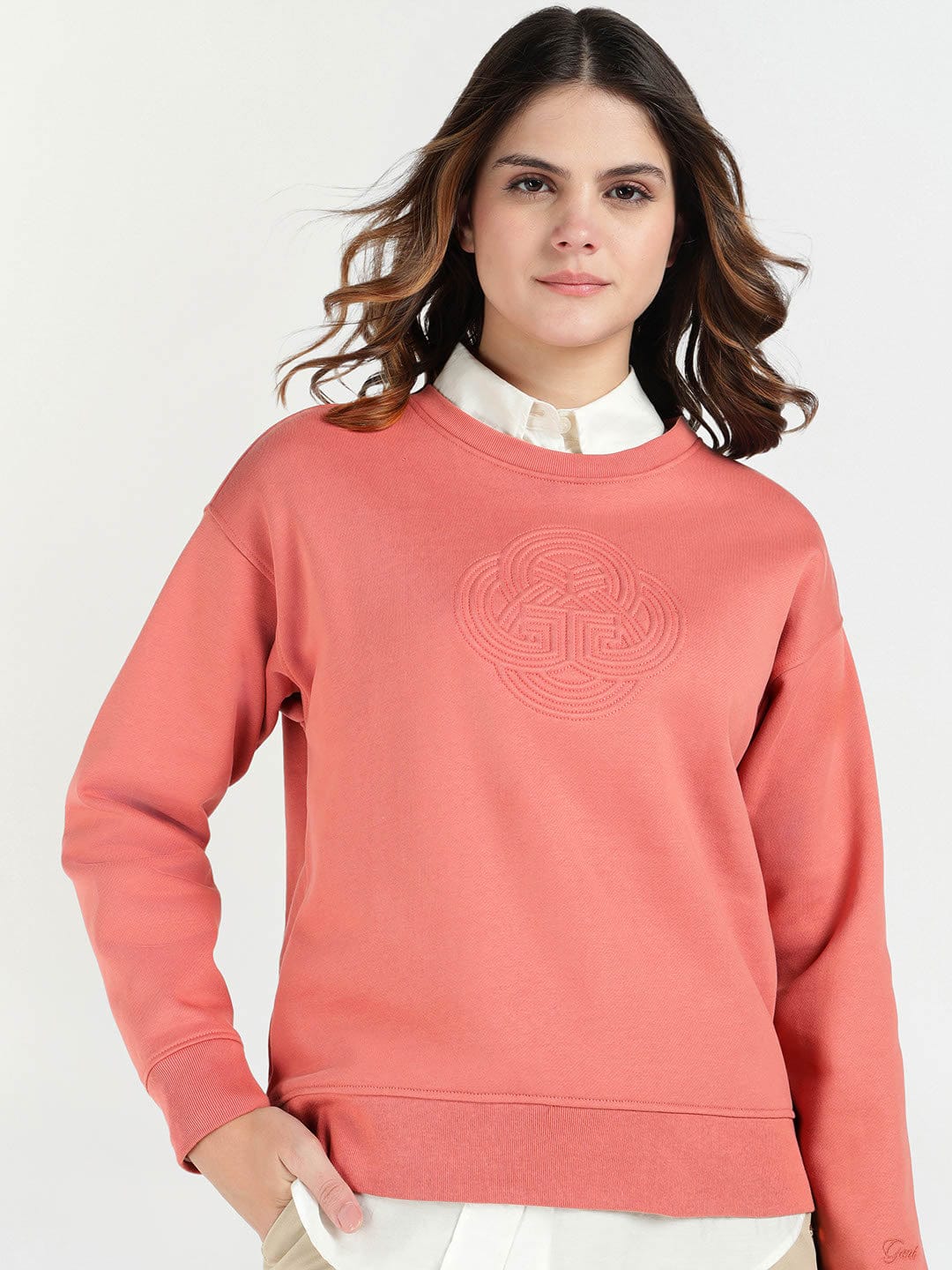Gant Women Red Solid Crew Neck Sweatshirt