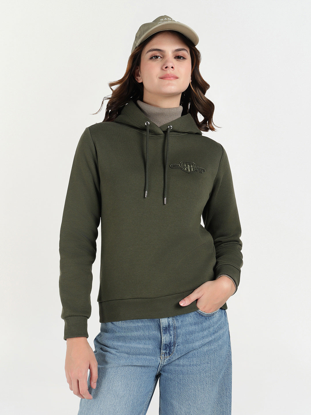 Gant Women Green Solid Hooded Sweatshirt