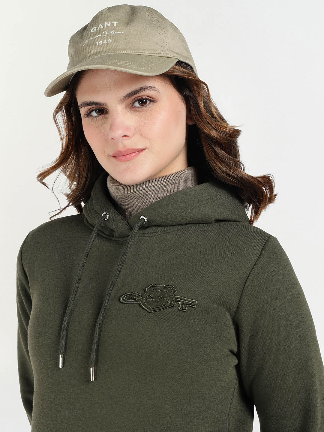 Gant Women Green Solid Hooded Sweatshirt