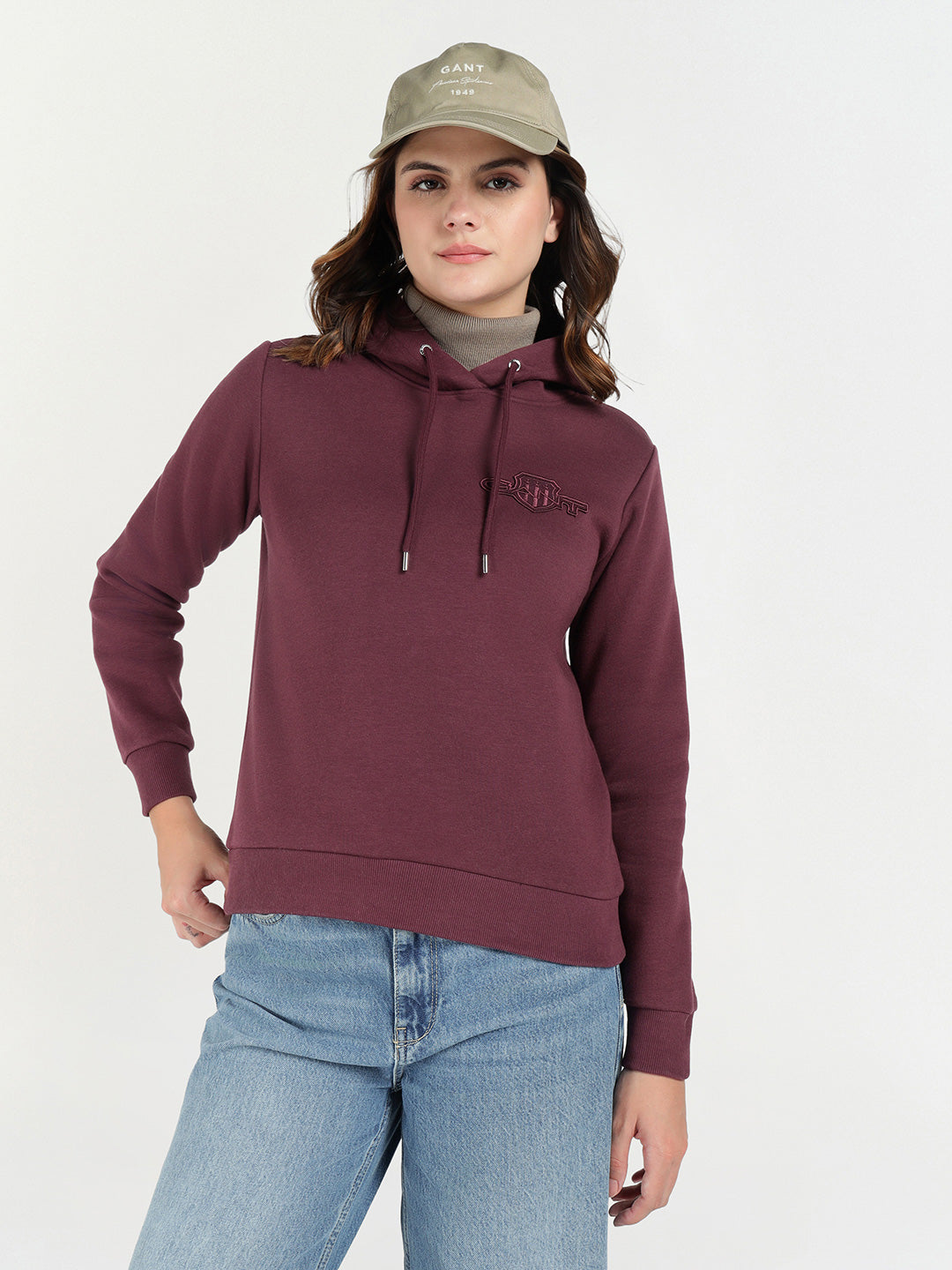 Gant Women Red Solid Hooded Sweatshirt