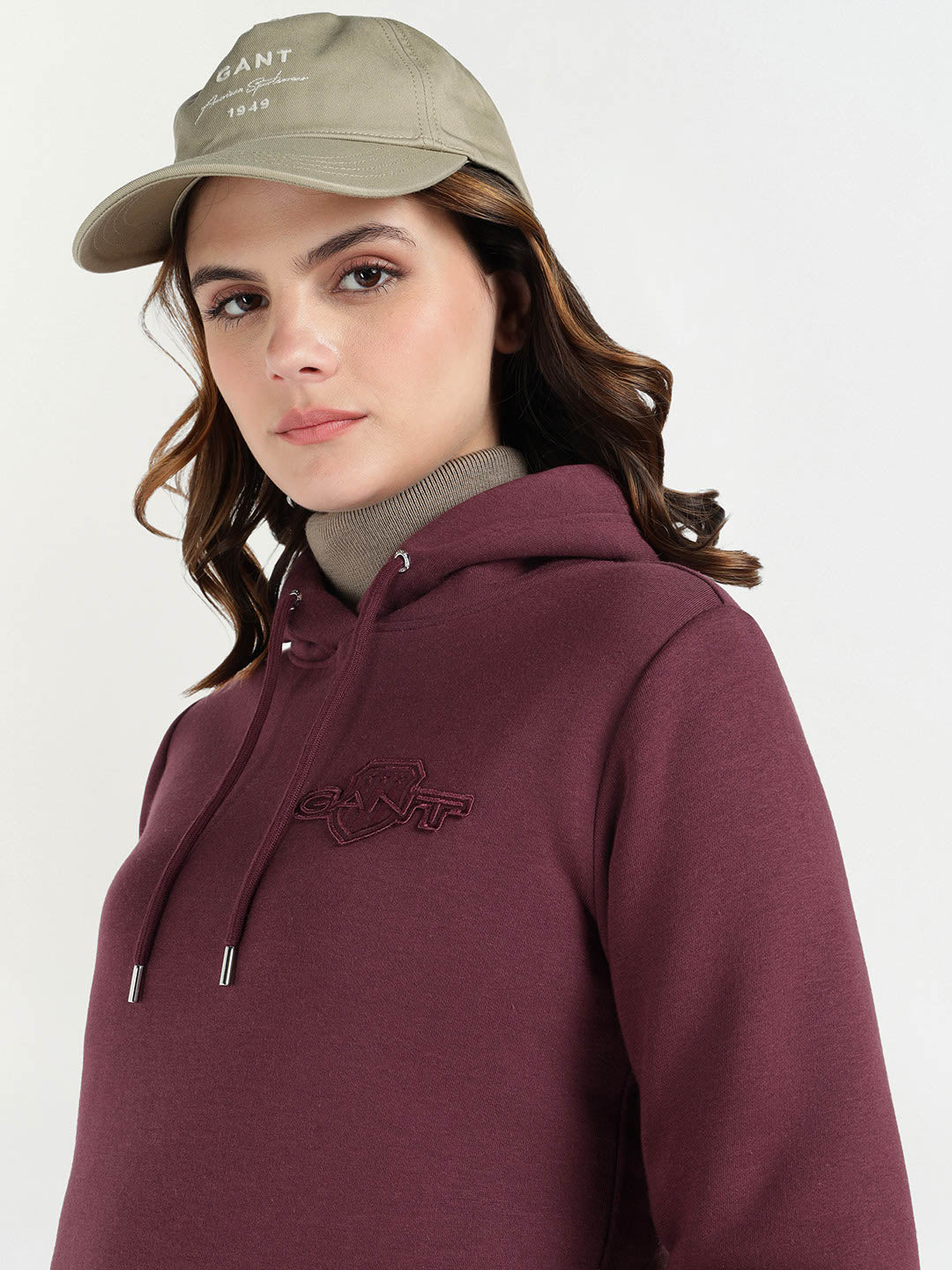 Gant Women Red Solid Hooded Sweatshirt