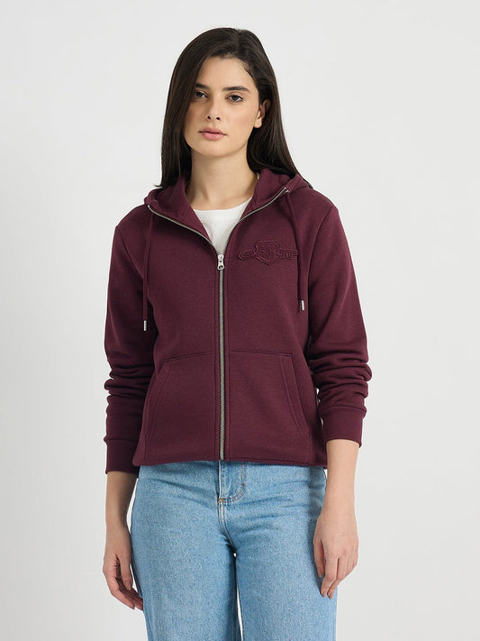 GANT Women Wine Tonal Shield Zip Hooded Sweatshirt
