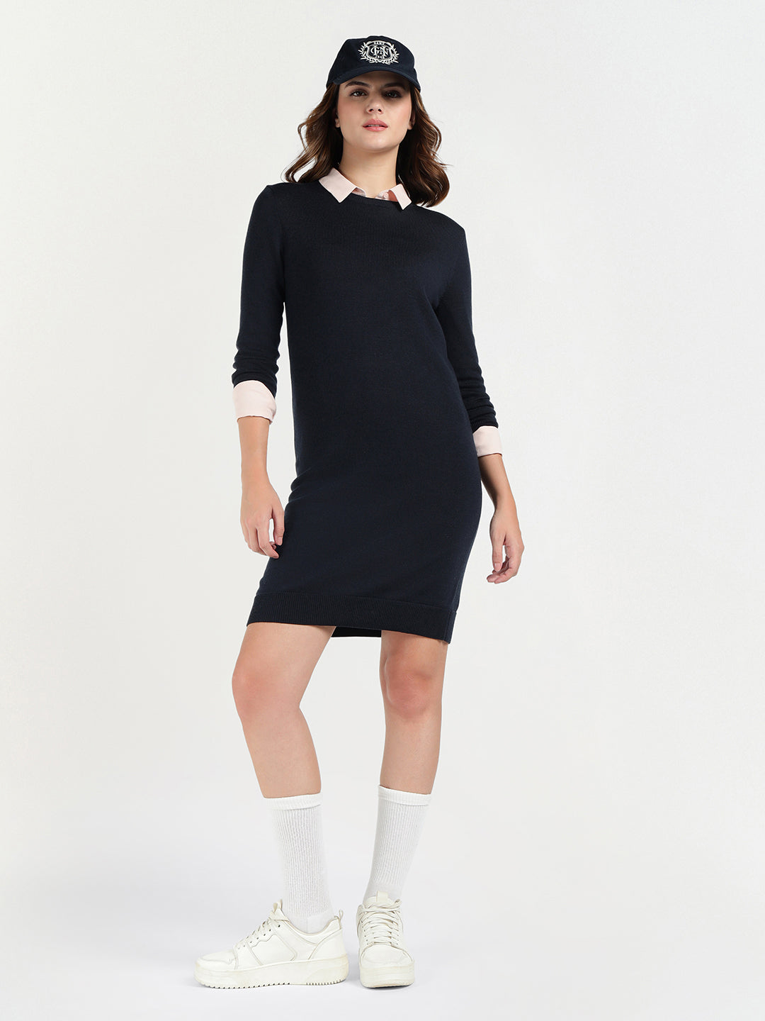 Gant Women Blue Melange Crew Neck Dress