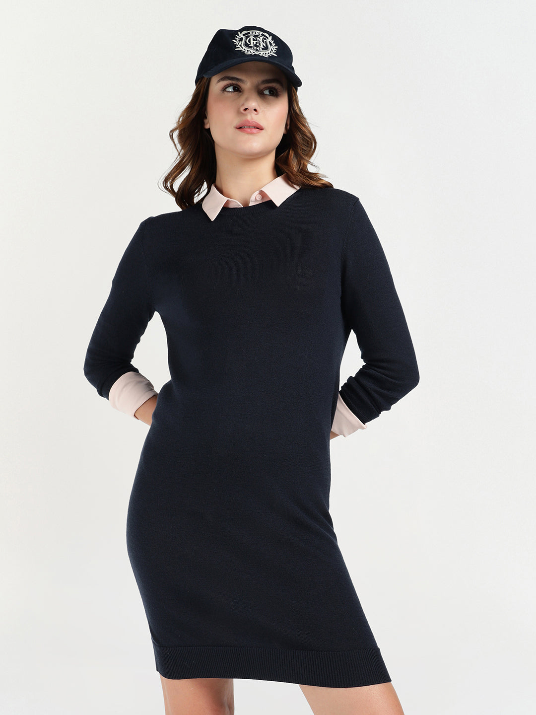 Gant Women Blue Melange Crew Neck Dress