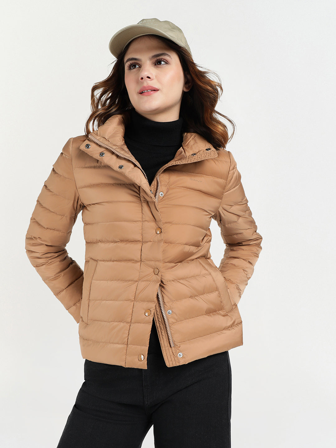 Gant Women Brown Solid Stand Collar Jacket