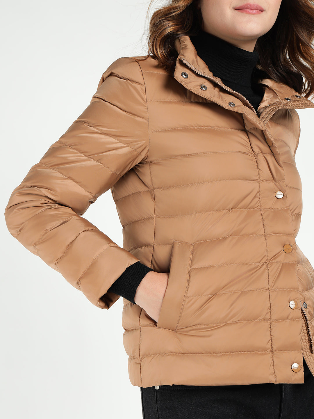 Gant Women Brown Solid Stand Collar Jacket