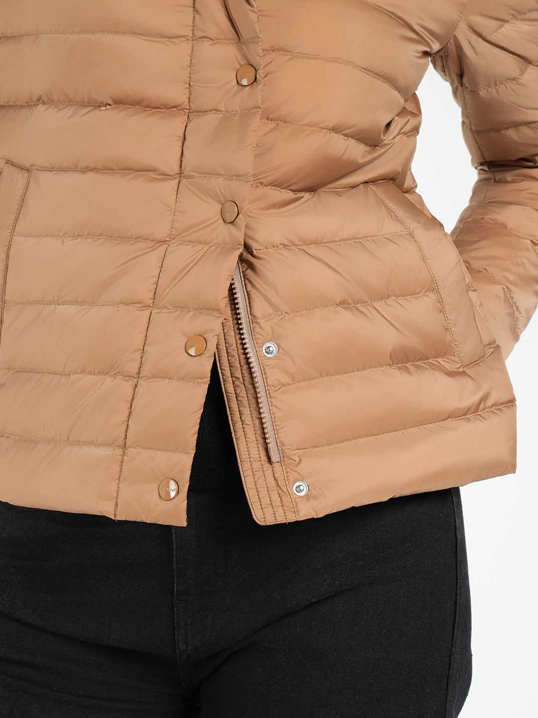 Gant Women Brown Solid Stand Collar Jacket