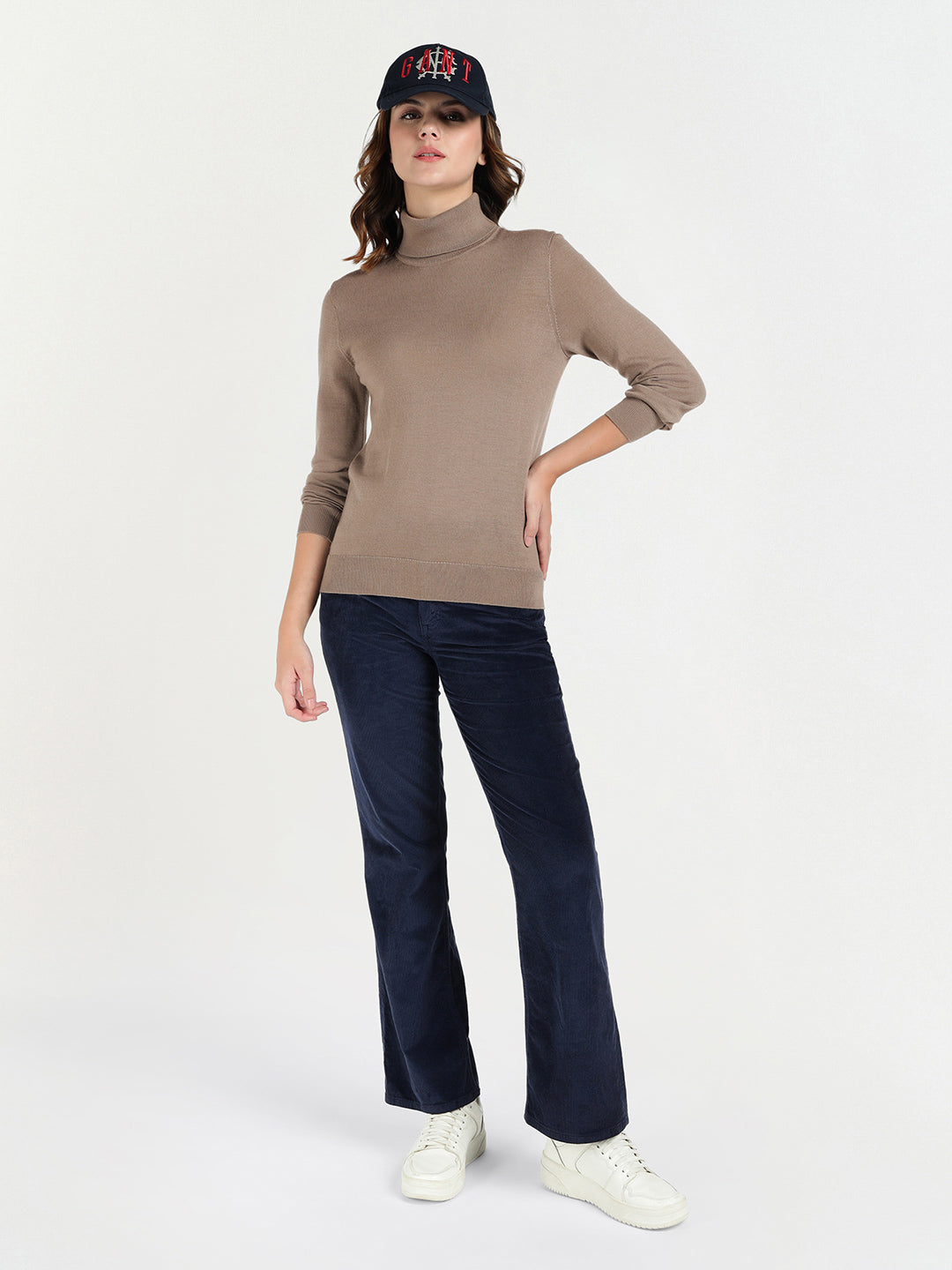 Gant Women Beige Solid Turtle Neck Sweater