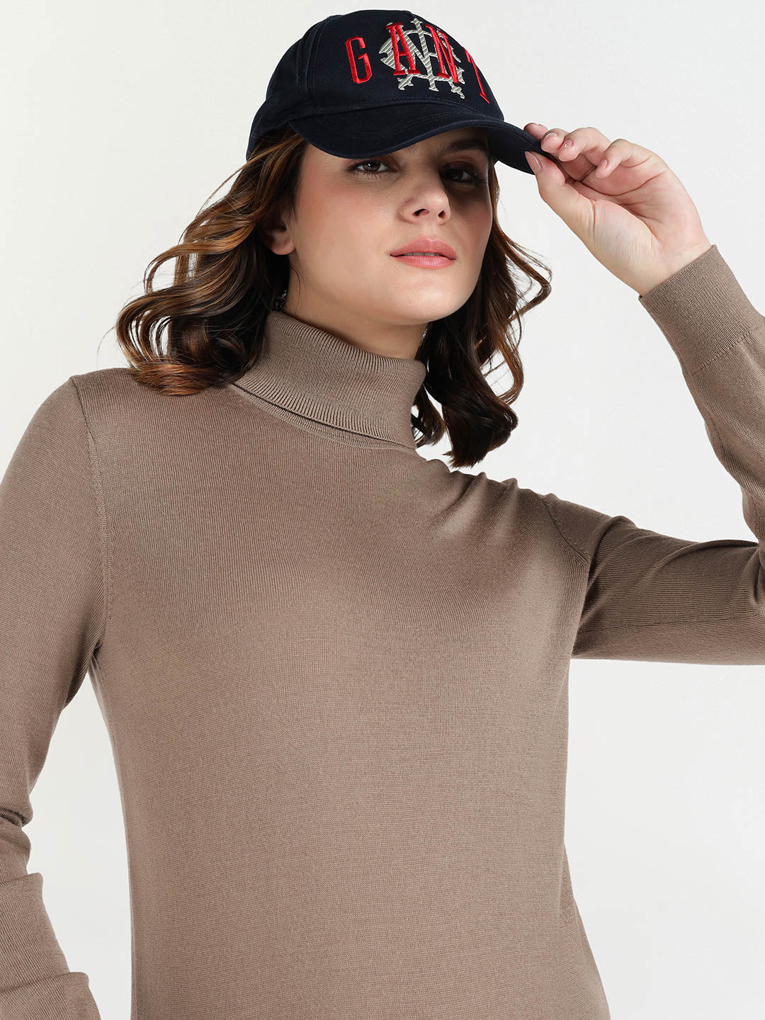 Gant Women Beige Solid Turtle Neck Sweater