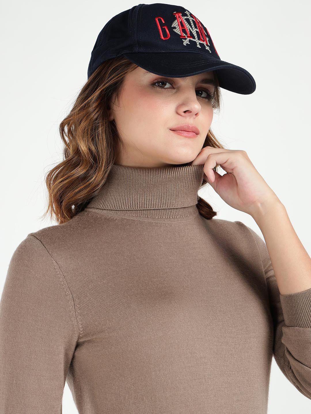 Gant Women Beige Solid Turtle Neck Sweater