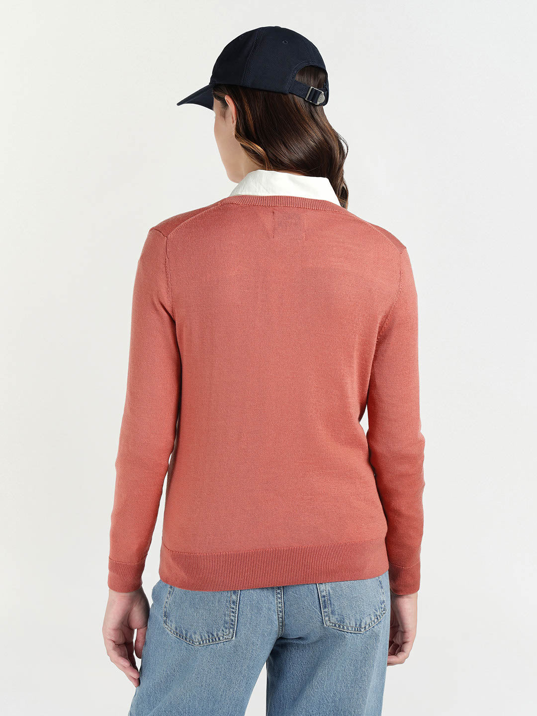 Gant Women Red Solid V Neck Sweater