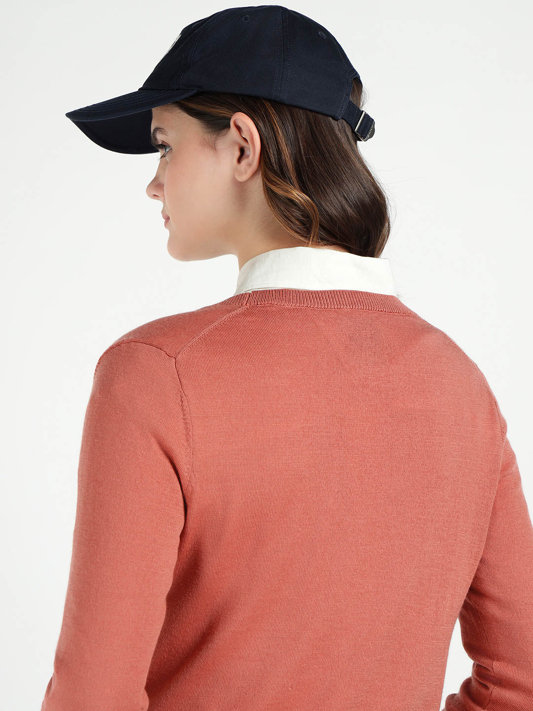 Gant Women Red Solid V Neck Sweater